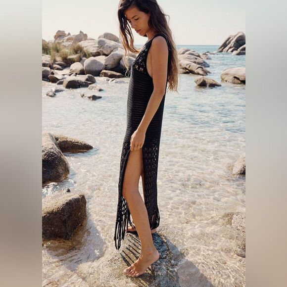 ZARA FRINGED CROCHETED DRESS OPEN BACK NWT M - Picture 10 of 11